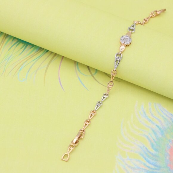 Elegant Rose Gold+Silver Floral Bracelet with Sparkling Center, XPBL0724 - Picture 7 of 12